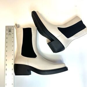 Vivianly Square Toe Ankle Boots Slip On Block Low Heel Classic Booties - NWOT
